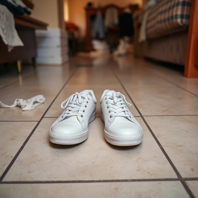 Tênis branco — foto caseira antes do tratamento